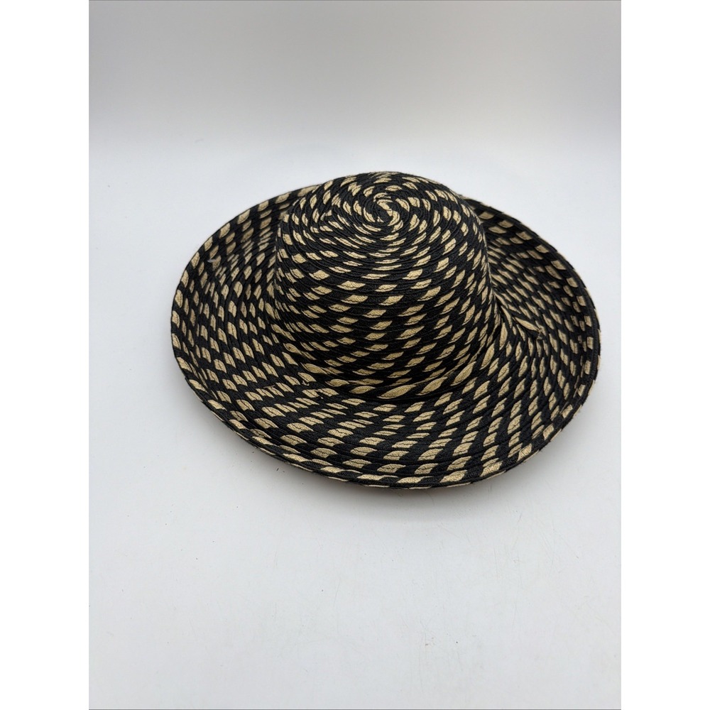 black and natural-tone woven straw sun hat